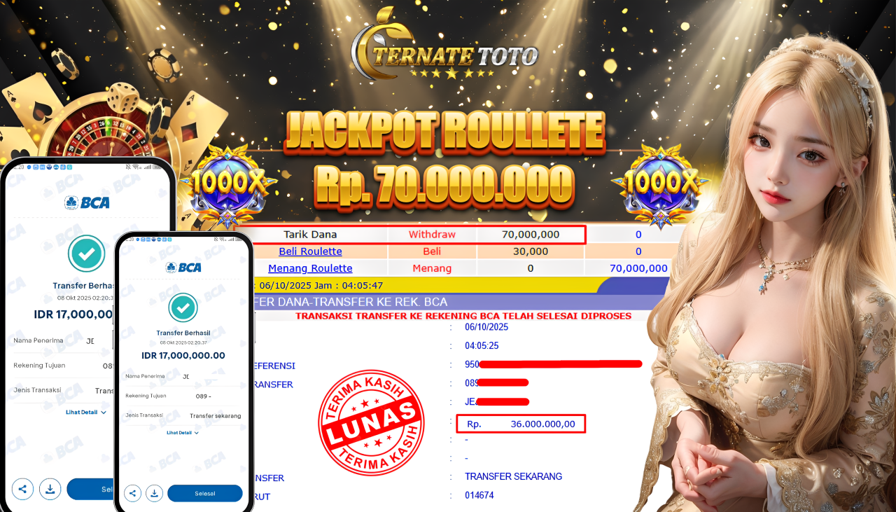 TERNATETOTO - JACKPOT ROULLETE Rp. 70,000,000,-